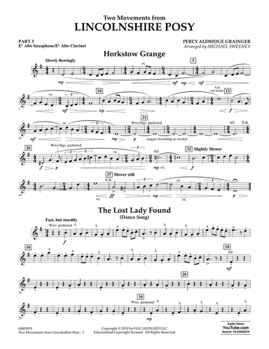 Two Movements from Lincolnshire Posy (arr. Michael Sweeney) - Pt.3 - Eb Alto Sax/Alto Clar.