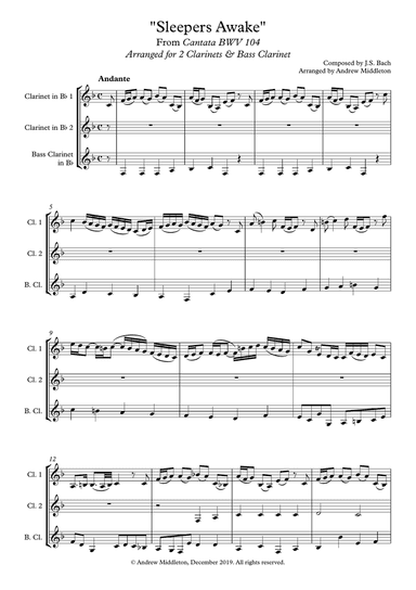 Sleepers Awake arranged for Clarinet Trio
