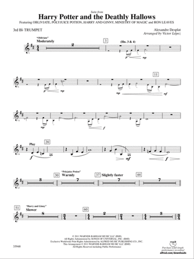 Harry Potter and the Deathly Hallows, Part 1, Suite from: 3rd B-flat Trumpet