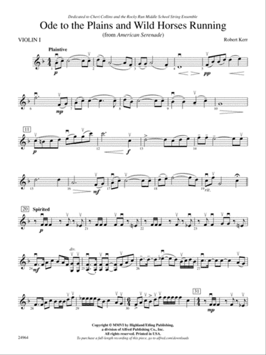 Ode to the Plains and Wild Horses Running (from American Serenade): 1st Violin