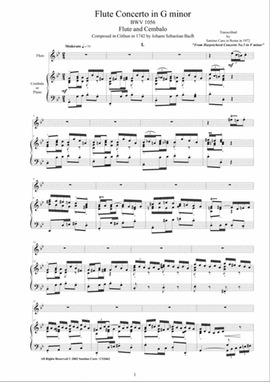 Bach - Flute Concerto in G minor BWV1056 for Flute and Cembalo (or Piano)