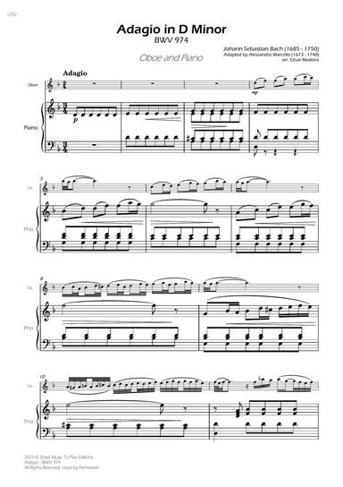 Adagio (BWV 974) - Oboe and Piano (Full Score)