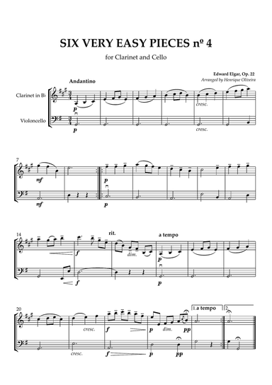 Six Very Easy Pieces nº 4 (Andantino) - Clarinet and Cello