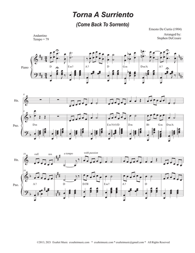 Torna A Surriento (Come Back to Sorrento) (French Horn solo and Piano)