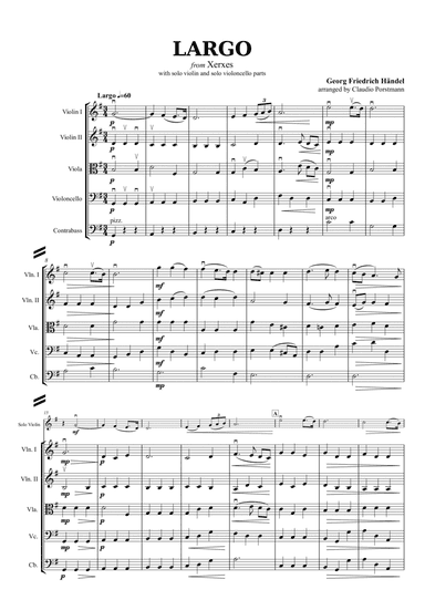Largo from the Handel opera Xerxes - for String Orchestra and Solo Violin / Cello