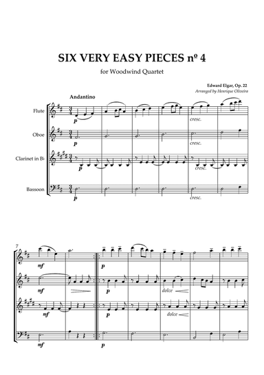 Six Very Easy Pieces nº 4 (Andantino) - For Woodwind Quartet