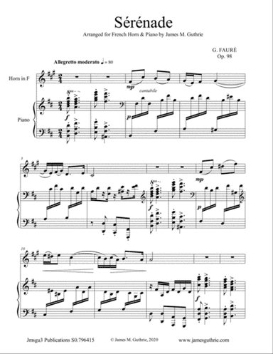 Fauré: Sérénade Op. 98 for French Horn & Piano