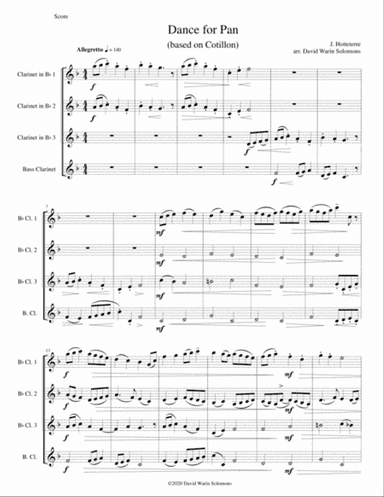 Dance for Pan (based on Cotillon) for clarinet quartet (3 B flats and 1 Bass)