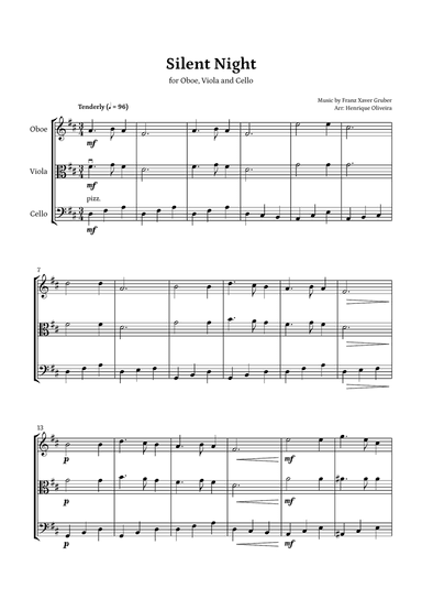 Silent Night (Oboe, Viola and Cello) - Beginner Level