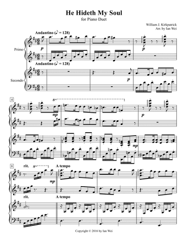 He Hideth My Soul for Piano Duet