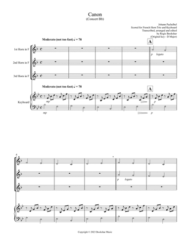 Canon (Pachelbel) (Bb) (French Horn Trio, Keyboard)