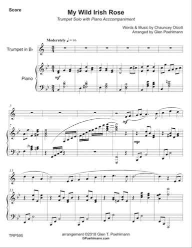 MY WILD IRISH ROSE - TRUMPET SOLO with Piano Accompaniment