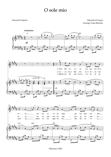 O Sole Mio (Eduardo di Capua) - B Major Chords