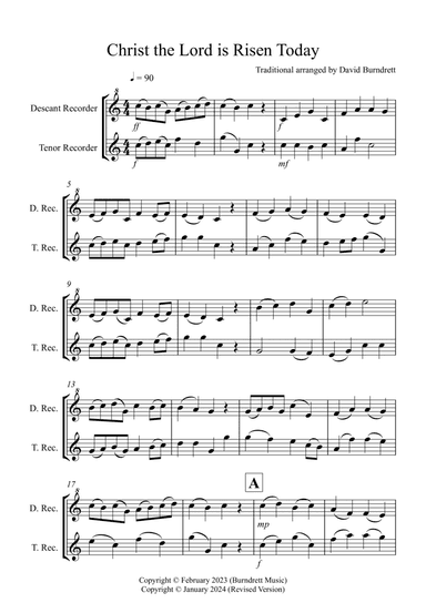 Christ the Lord is Risen Today for Descant and Tenor Recorder Duet