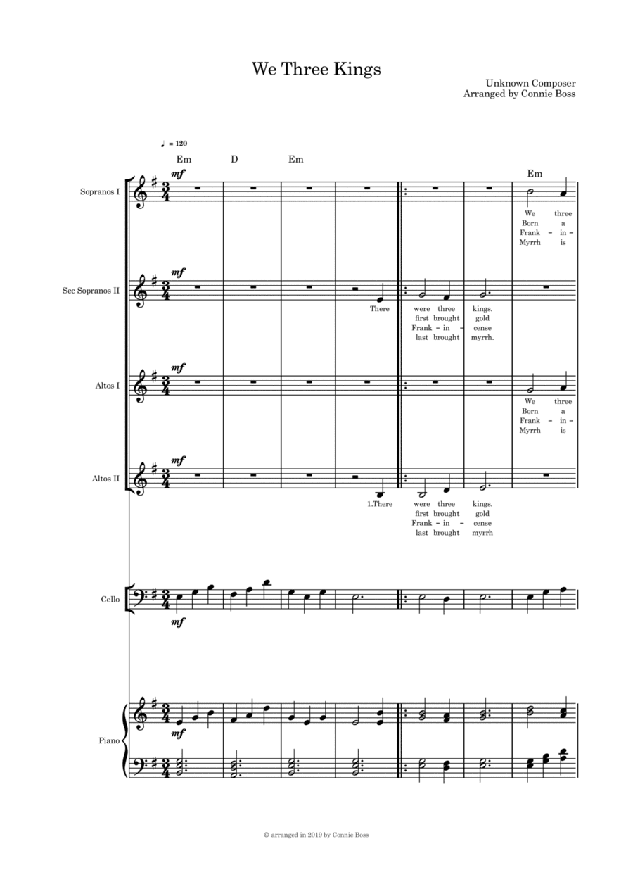 We Three Kings - SSAA quartet, cello and piano