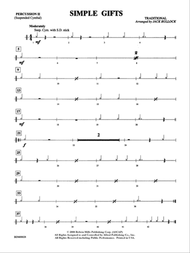 Simple Gifts: 2nd Percussion