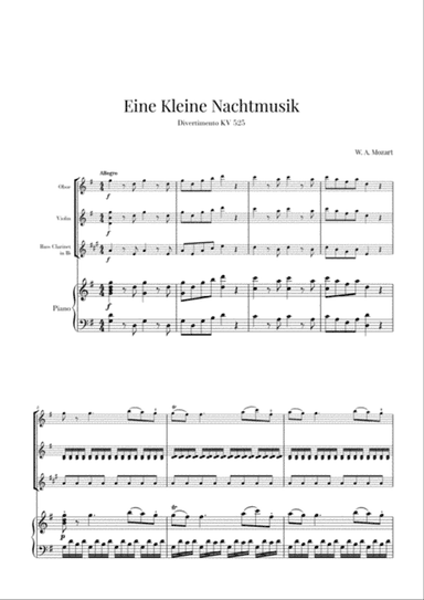 Eine Kleine Nachtmusik for Oboe, Violin, Bass Clarinet and Piano