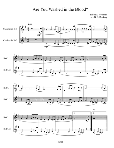 Are You Washed in the Blood? (Clarinet Duet)