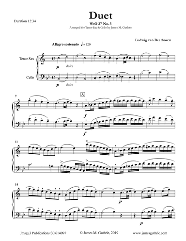 Beethoven: Duet WoO 27 No. 3 for Tenor Sax & Cello