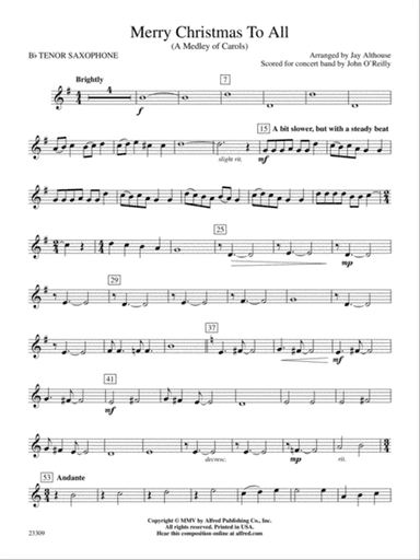 Merry Christmas to All (A Medley of Carols): B-flat Tenor Saxophone