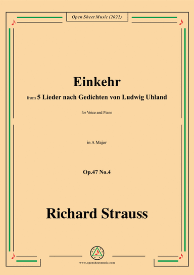 Richard Strauss-Einkehr,in A Major,Op.47 No.4,for Voice and Piano