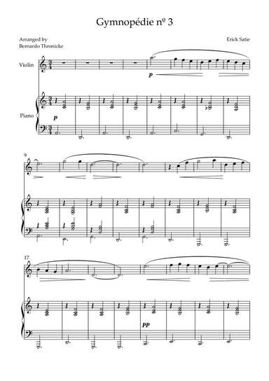 Gymnopédie nº 3 - For Violin and Piano