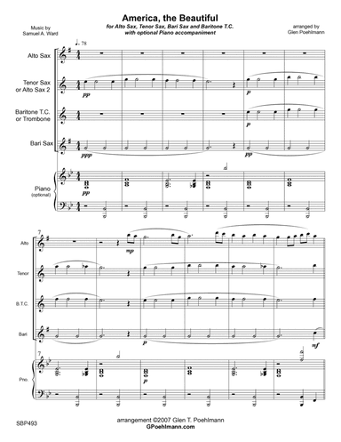 AMERICA THE BEAUTIFUL - AAB or ATB Saxes and Trombone (or Baritone TC) with optional Piano
