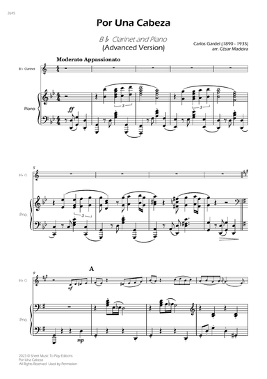 Por Una Cabeza - Bb Clarinet and Piano - Advanced (Full Score)