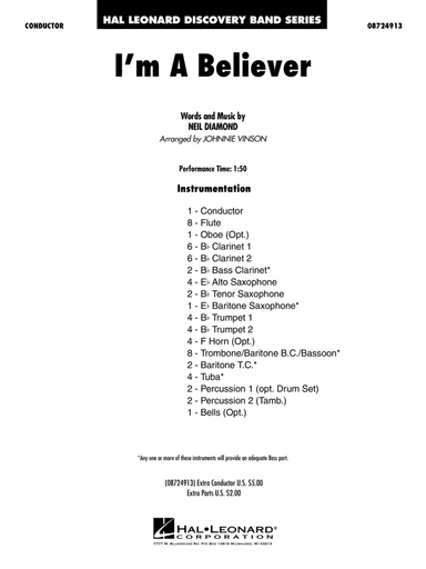 I'm a Believer (arr. Johnnie Vinson) - Full Score