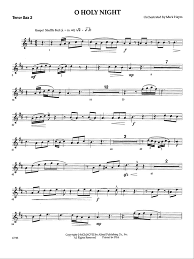 O Holy Night: 2nd B-flat Tenor Saxophone
