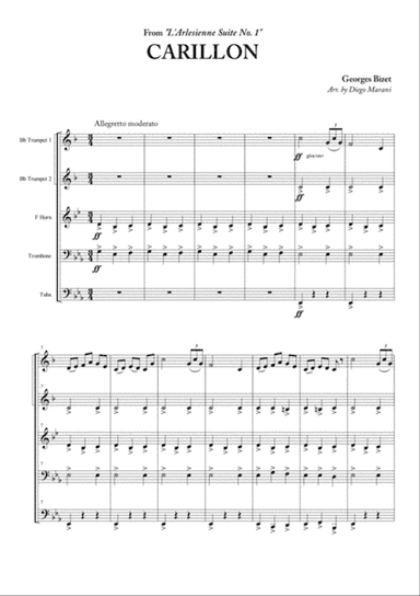 Carillon from "L'Arlesienne Suite No. 1" for Brass Quintet