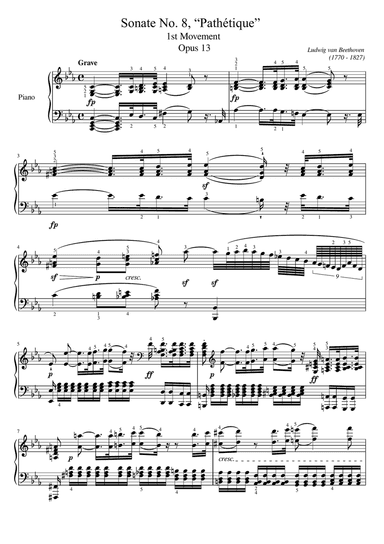 Beethoven - Sonata No.8 in C Minor, Op.13, "Pathétique" 1st.Mov - Original With Fingered