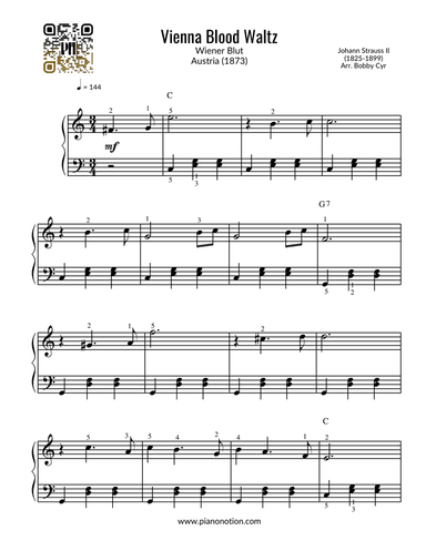 Wiener Blut Theme - Vienna Blood Waltz (Easy Piano Solo)