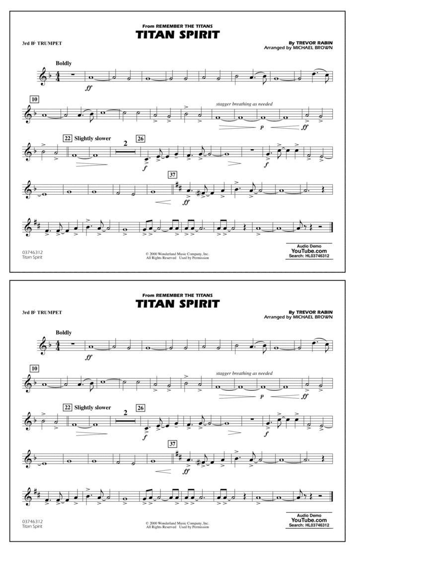 Titan Spirit (from Remember the Titans) (arr. Michael Brown) - 3rd Bb Trumpet