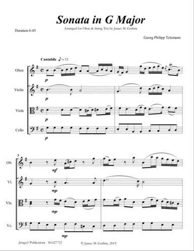 Telemann: Sonata in G Major for Oboe & String Trio