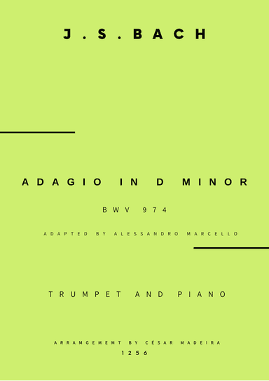 Adagio (BWV 974) - Bb Trumpet and Piano (Full Score and Parts)