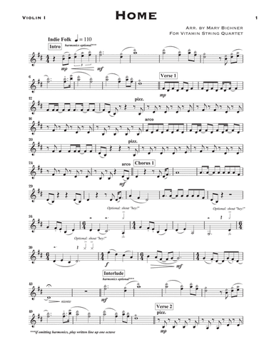 Home (arr. Mary Bichner) - Violin 1