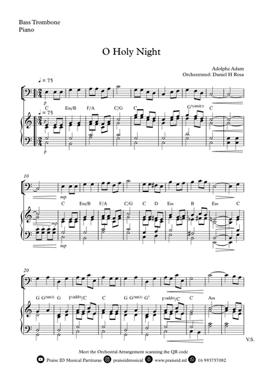 O Holy NIght - Christmas Carol - Bass Trombone and Piano