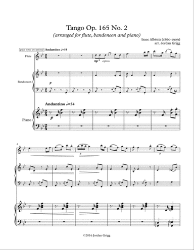 Tango (arranged for flute, bandoneon and piano), Op.165 No.2