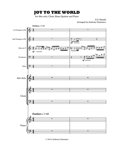 Joy to the World (alto solo, choir, brass quintet and piano)