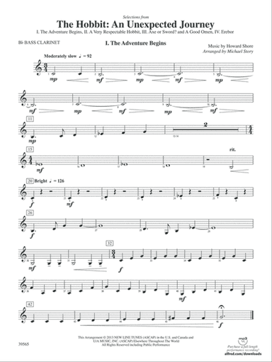 The Hobbit: An Unexpected Journey, Selections from: B-flat Bass Clarinet