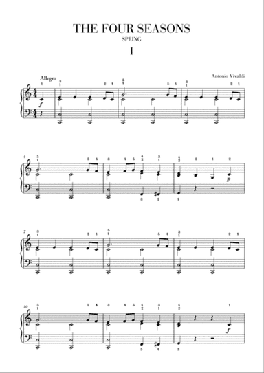 VIVALDI: The Four Seasons - Spring - 1st mov. - Intermediate Piano