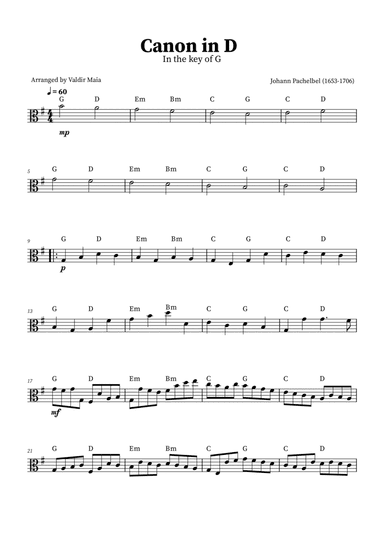 Canon in D - Viola Solo (+CHORDS)