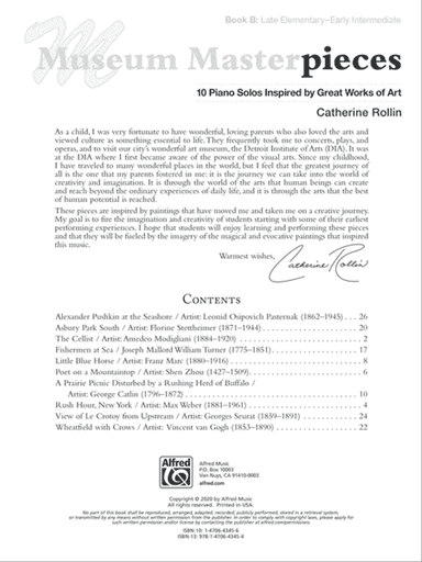 Museum Masterpieces, Book B: 10 Piano Solos Inspired by Great Works of Art