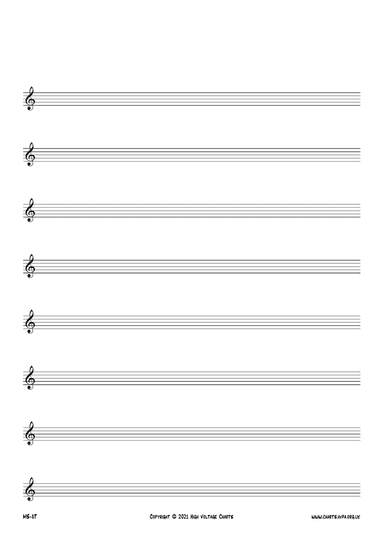 Manuscript Paper - 8 Staves Treble Clefs