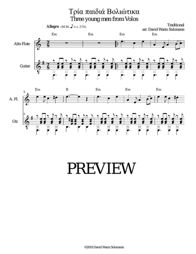 Tria paidia voliotika - Τρία παιδιά Βολιώτικα (Three young men from Volos) for alto flute and guitar