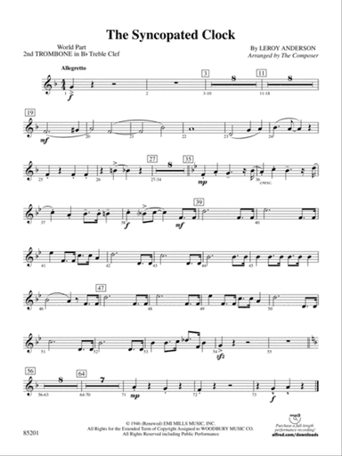 The Syncopated Clock: (wp) 2nd B-flat Trombone T.C.