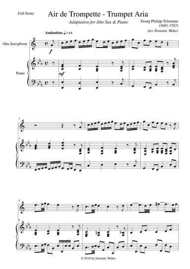 Georg Philipp Telemann - Air de Trompette / Trumpet Aria for Alto Saxophone & Piano
