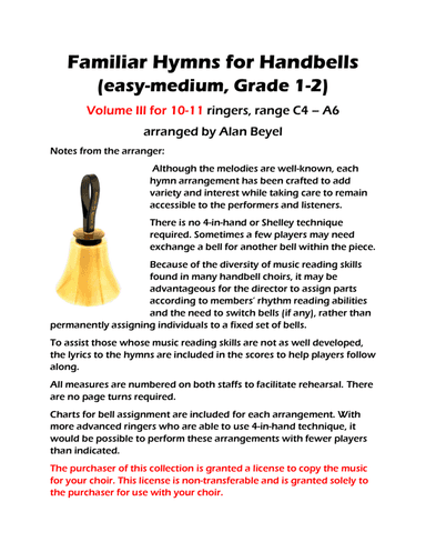 Familiar Hymns for Handbells Volume 3
