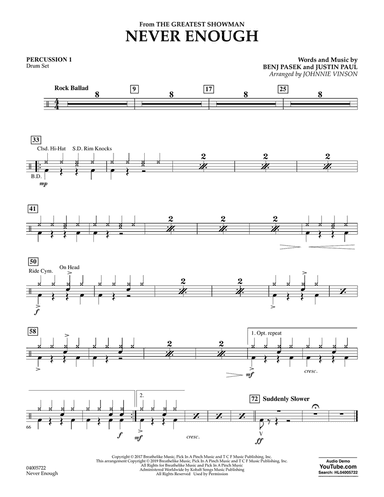 Never Enough (from The Greatest Showman) (arr. Johnnie Vinson) - Percussion 1